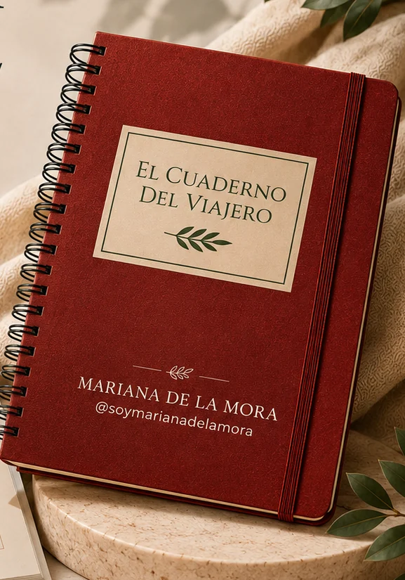 El Cuaderno del Viajero, la guía «La Huella del Padre: el siguiente paso», cerrado sobre una base de mármol.