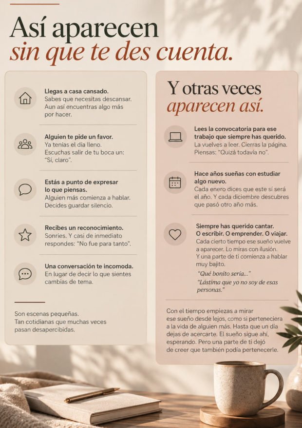 Página interior del libro: escenas cotidianas en las que aparece la huella sin que te des cuenta.